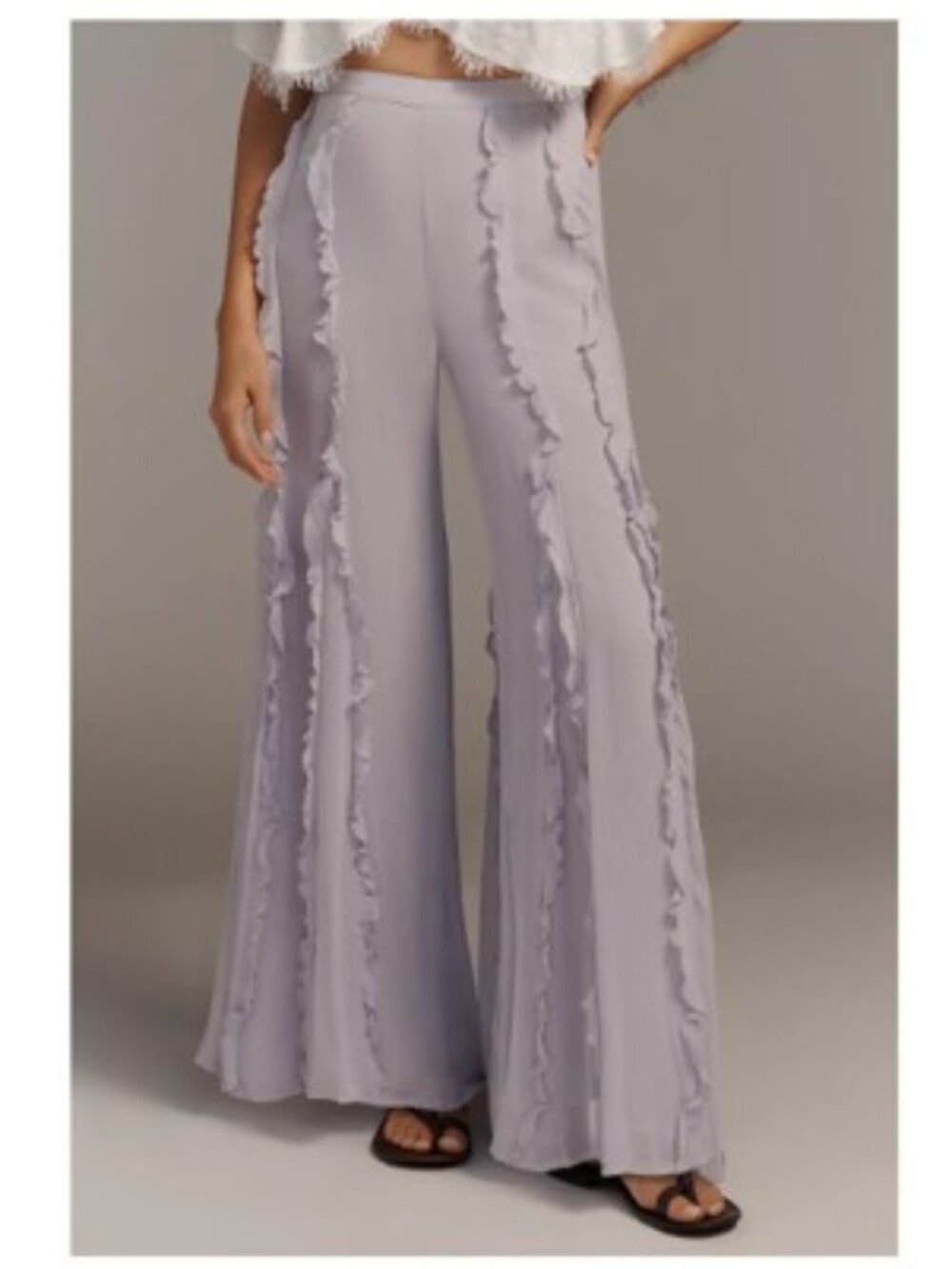 By Anthropologie Sheer Ruffle Flare Pants in Lavender – Size 6 – NWT